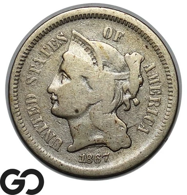 1867 Three Cent Nickel, Scarce - Image 1 of 3
