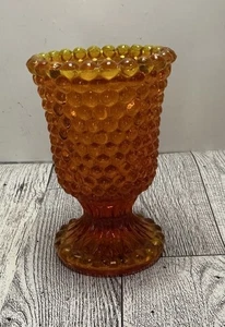 Vintage Orange Hobnail Glass 4" Footed Candle Holder May GLOW UV Mid century - Picture 1 of 11