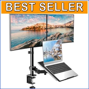 Height Adjustable Laptop Mount & Dual Monitor Stand for Comfortable Workspaces - Picture 1 of 9