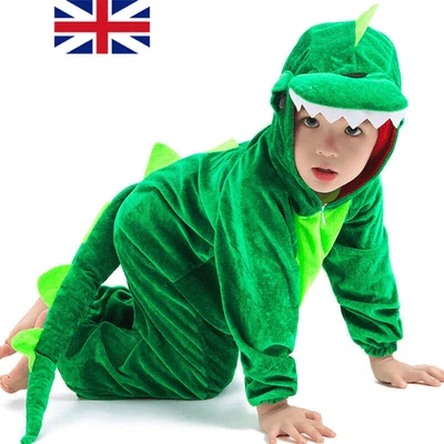 Kids Child Animal Dinosaur Kugurumi Costume Fancy Dress Boys Girls Green UK - Image 1 of 4