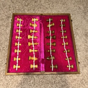 Vintage Wood Carved Chess Set with Wooden Case and Pieces - Picture 1 of 13