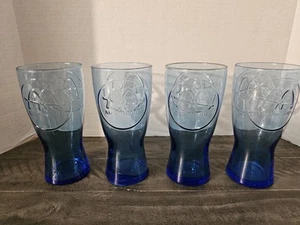 4 Vintage 1961 Coca Cola McDonalds Cobalt Blue Drinking Glass Cup Embossed - Picture 1 of 1