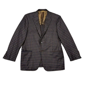 Hickey Freeman Blazer Jacket Size 40 Short Brown Blue Check Wool Cashmere Blend - Picture 1 of 13