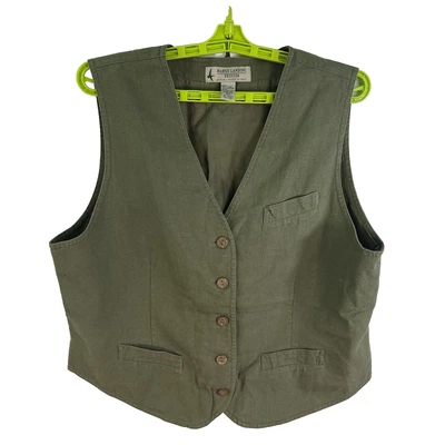 Marsh Landing Petites Linen Blend Button Vest Womens Size L P Green - Image 1 of 4