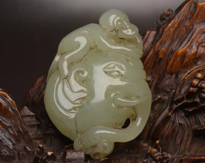 Certified Natural Hetian Jade Handcarved Exquisite Elephant Statue 91812 - Picture 1 of 9