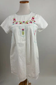 GARNET HILL KIDS white cotton Mexican dress w pockets Girls 14 - Picture 1 of 4