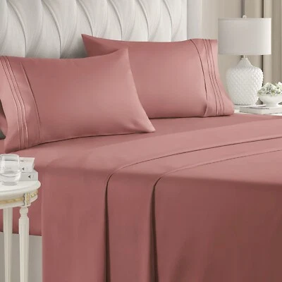 Juego de Sábanas Rosa Talla Queen Extra Suave Transpirable Profundo a 16"" Fácil Ajuste Foto 1 de 4