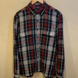 Vintage Polo Ralph Lauren Hemd Herren große Knopfleiste kariert Leder Patch Shooter S12 - Bild 1 von 8