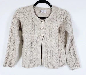 Hanna Andersson Cableknit Cardigan Sweater Tan Beige Girls 8 (130cm) Fishermen - Picture 1 of 8