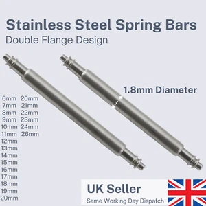 Premium Watch Strap Spring Bars Pins -2x Standard 1.8mm Diameter Stainless Steel - Picture 1 of 4