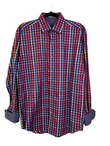 Camisa de vestir Bugatchi Uomo para hombre colorida a cuadros con botones talla M - Imagen 1 de 10