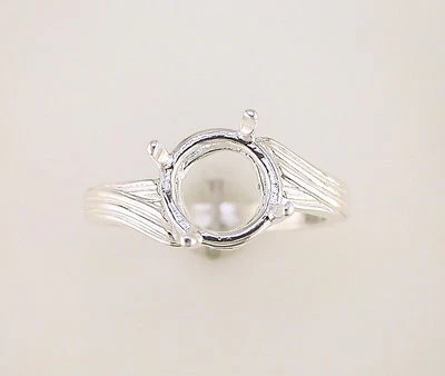 Round Fancy Offset Solitaire Ring Setting Sterling Silver - Image 1 of 3