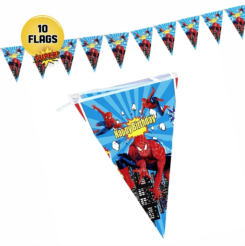 Spiderman Birthday Banner Bunting Party Flag Decorations