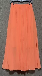 v28 Women Full/Ankle Length Elastic Pleated Maxi Chiffon Long Skirt Med Orange - Picture 1 of 8
