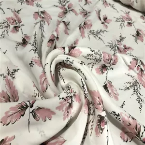 100% Mulberry Silk 18 Momme Heavy Silk Fabric White Floral 54" wide meter JJ183 - Picture 1 of 5