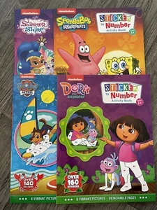 NEU SET 4 Nickelodeon Aufkleber nach Zahlenbüchern DORA SPONGEBOB PFOW PATROL SCHIMMER - Bild 1 von 5