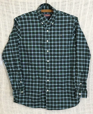 Vineyard Vines Boy’s Large Blue & Green Plaid Button Up L/S Flannel Whale Shirt - Image 1 of 4