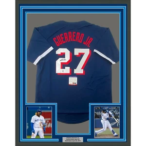 Framed Autographed/Signed Vladimir Vlad Guerrero Jr 33x42 Blue Jersey PSA COA - Picture 1 of 2