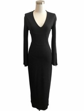 N14 MUGLER Designer Dress Size 42 Black Solid Maxi Long Sleeve Long 