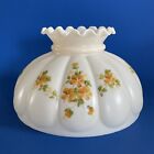 Vintage 10" Fitter White Floral Hurricane Oil Or Electric Glass Melon Lamp Shade