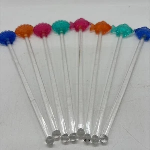 Vintage Lucite Seashell & Fish Swizzle Cocktail Stirrer Sticks Barware 7” - Picture 1 of 6