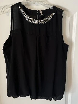 Heartsoul Black Lined  Woman’s Blouse Sequin Neck XL Cinched Waste - Image 1 of 4