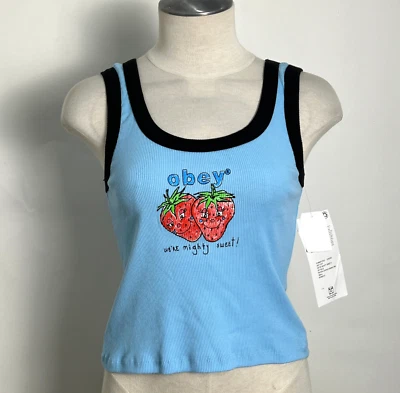 Obey Women's Cropped Tank Top We're Mighty Sweet 2 Sky Blue Size S NWT - Image 1 of 4