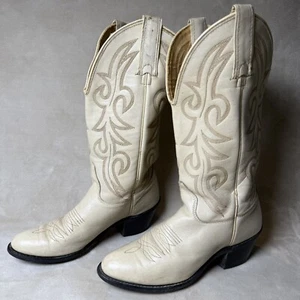Texas All American Made USA Beige Leather Cowboy Boots Women Western Size 6M - Picture 1 of 13