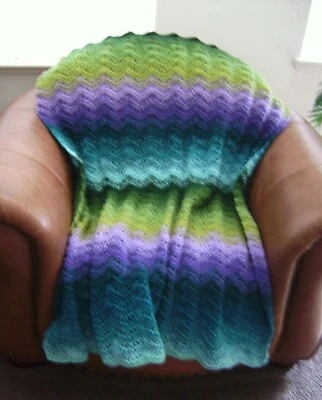  NUEVA MANTA DE REGAZO AFGANA MULTICOLOR TURQUESA VERDE PÚRPURA GANCHILLO A MANO Foto 1 de 4