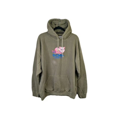 Urban Outfitters Graphic Hoodie Mens Size Medium Khaki Pullover Kawaii Cat Print - Image 1 of 4
