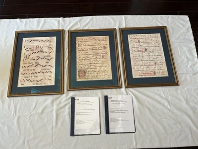 Lot of 3 Framed Antique Illuminated Gregorian Chant Manuscript Vellum, Appraised - Image 1 of 4