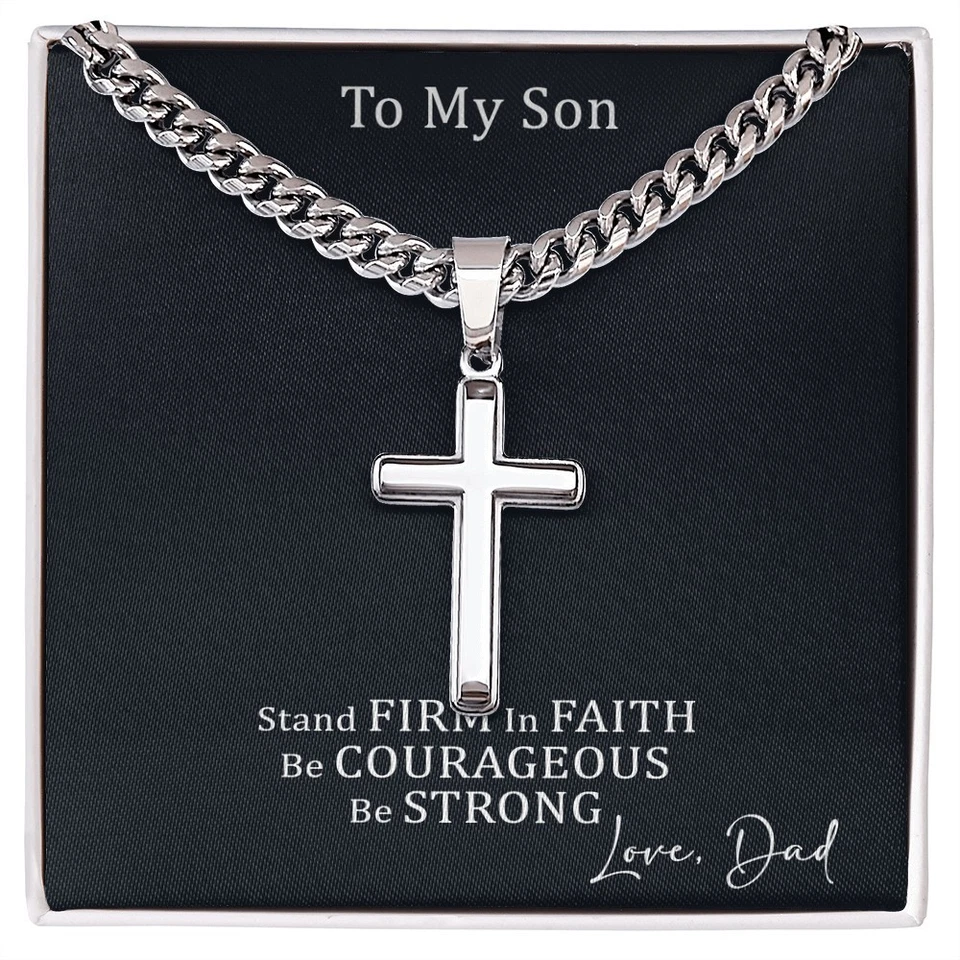 Christian Cross Necklace For Son Inspirational Faith Gospel Spiritual Presents - Image 1 of 1