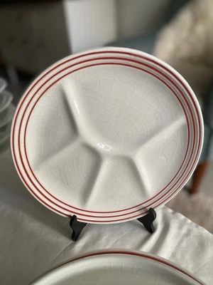 Lot de 6 assiettes à fondue Vintage, année 60, Ceraminter Firenze, Files Rouges - Photo 1/4