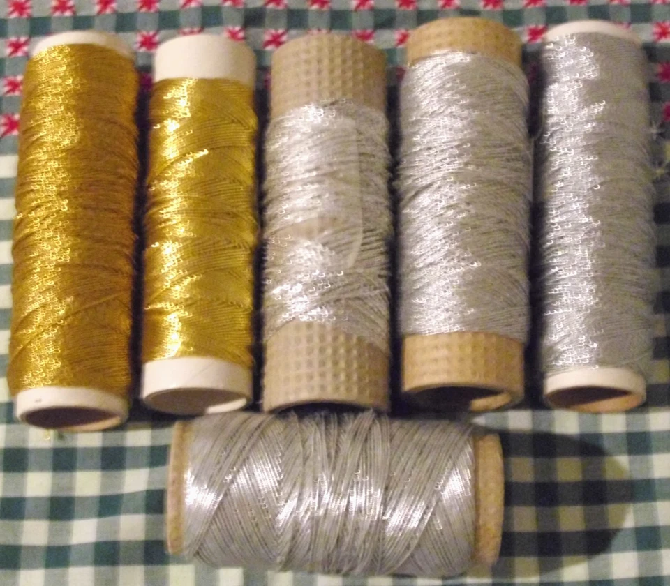 4 Silver Embroidery Thread Spools + 2 Gold Thread Spools--Unbranded - Image 1 of 4