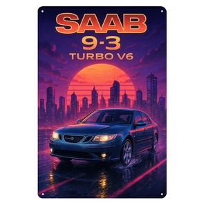 Poster in metallo per auto Saab 9-3 Turbo v6 - Insegna in latta - Dimensioni:20x30 cm - Foto 1 di 5