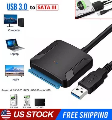 USB 3.0 to SATA External Hard Drive Reader 2.5" 3.5" HDD SSD Power adapter - Image 1 of 4
