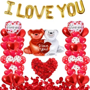 55 Pack Valentine's Day Balloons With 1000 Pcs Silk Rose Petals - I LOVE YOU,... - Picture 1 of 8