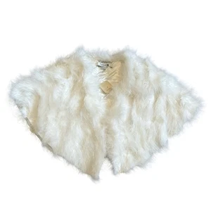 Vintage Y2K Forever 21 White Turkey Feather Cape Capelet Bolero Shrug M - Picture 1 of 6