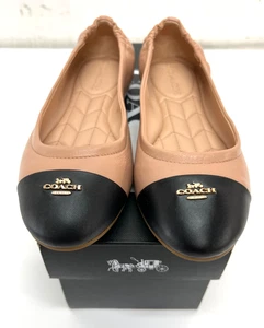 Coach Women's Beige and Black Leather Flats in Box Size-7B - Picture 1 of 8