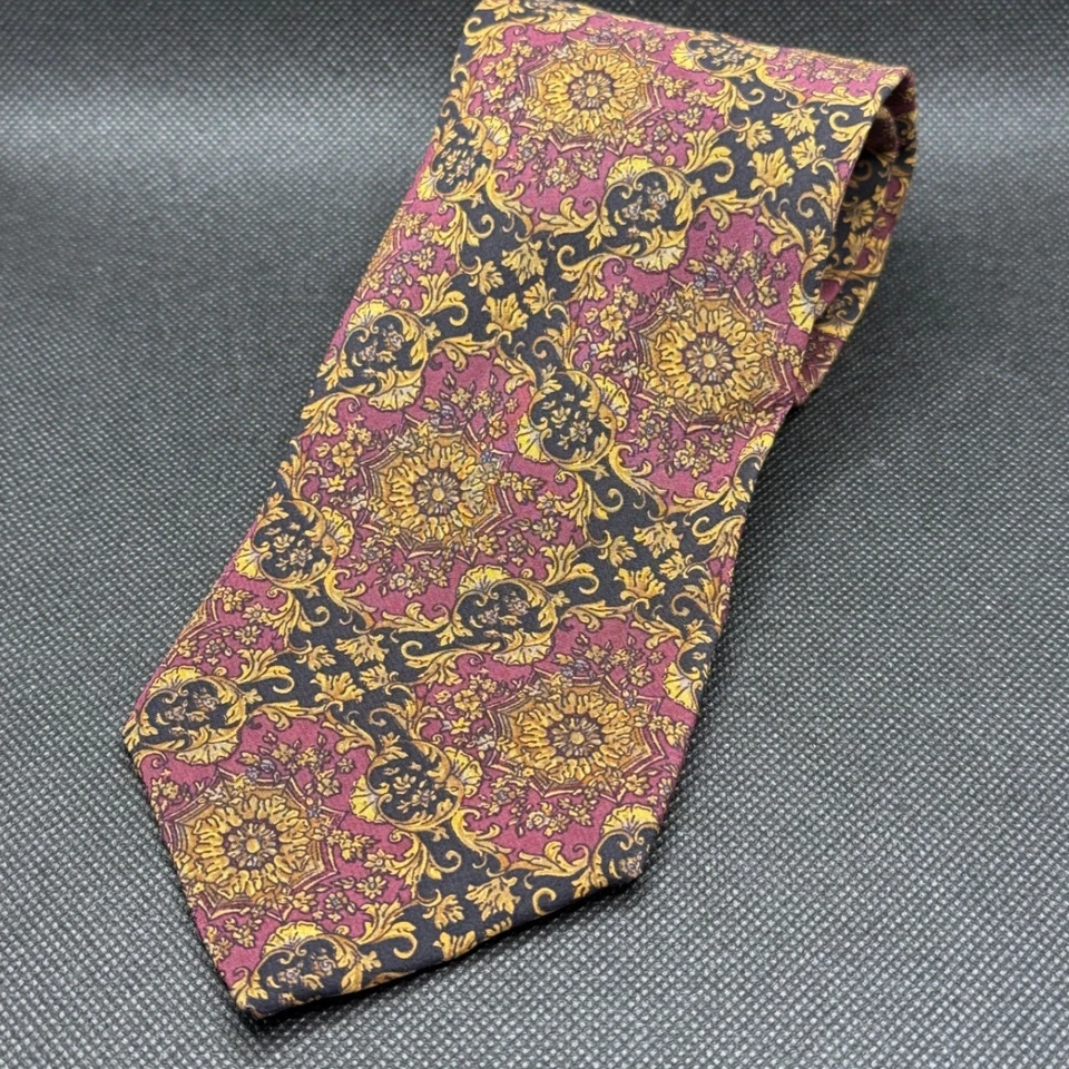 Karl Lagerfeld Red Gold Floral Silk Tie Made in Italy 57" x 3.25" - Image 1 of 4