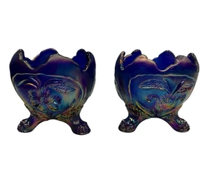 MCM VIntage Imperial Glas Fußschale Karneval blau Nuss Bonboniere Set 2 - Bild 1 von 10