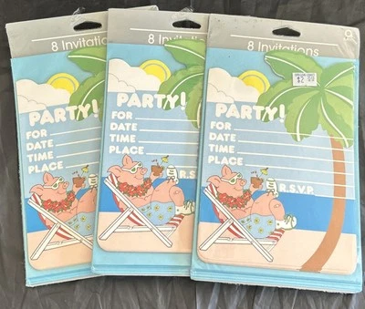 Amscan Party Invitations Pig Beach Single Panel. 3 Packs Of 8. 49154 - Image 1 of 2