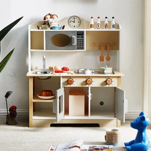 Large Wooden Play Kitchen Kids Pretend Cooking Role Play Toy with Utensils Gift - Picture 1 of 12