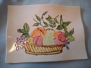 Signed Virginia Sanders Tray Plate w Fruit and Vegetables Hand Painted MCM - Picture 1 of 8