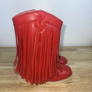 Stivali western cowgirl A Bear Co da bambina taglia 11 in pelle con frange rosse NUOVI - Foto 1 di 11