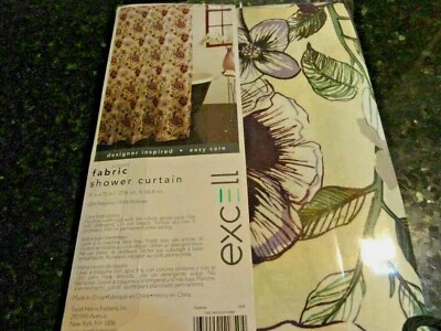 全新 大号 大胆 紫色 花织物 淋浴帘 绿色面霜 Suzanna Excell — 第 1/4 张图片