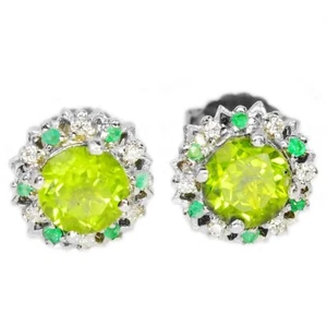 925 STERLING SILVER EARRING NATURAL GREEN PERIDOT, EMERALD & WHITE CZ GEMSTONE - Bild 1 von 10