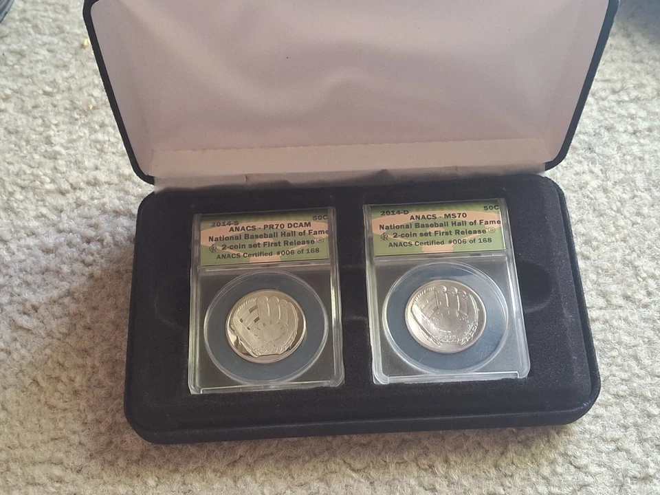 2014-S & 2014-D 2 Coin Anacs MS70 National Baseball Hall Of Fame Set W/ Case - Image 1 of 1