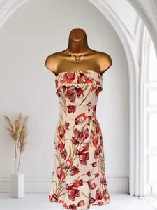 Karen Millen Vintage Ivory Coral Tulip Print Chelsy Corset Dress UK 8 US 4 EU 36 - Picture 1 of 10