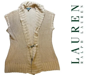Lauren Ralph Lauren LRL Women’s Large Linen/Cotton Shawl Collar Buckle Tan Knit - Picture 1 of 14